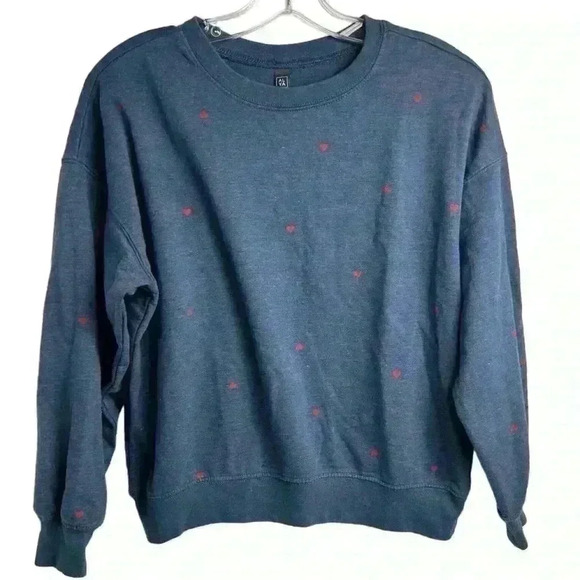 Ayla Francesca Women's XS Blue Crewneck with red hearts Sweatshirt Casual - Picture 6 of 9